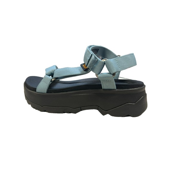 Teva Universal Platform Wedge Sandal Blue Hook Loop Closure Black Platform SZ 8 - Picture 3 of 12